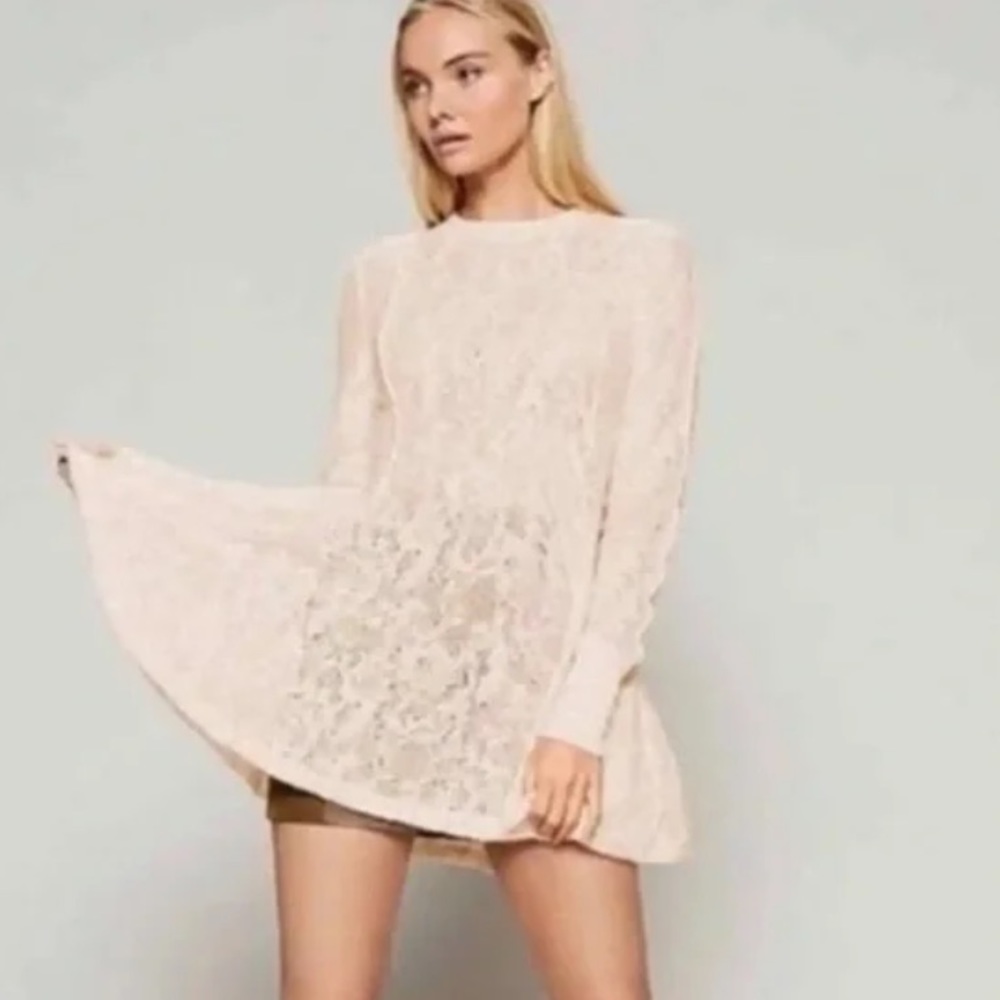 Free People Coffee In The Morning Ivory soft lace tunic dress-size Small
